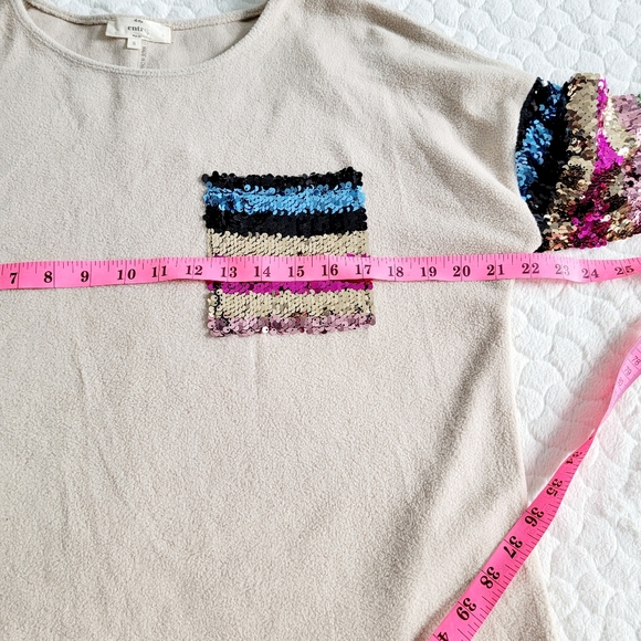 Entro sequin sweater sweatshirt fleece small colorful rainbow pocket top - Picture 4 of 9